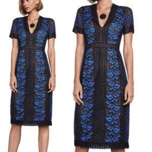 NWT BCBGMAXAZRIA Women's Cinthya Woven Short Sleeved Lace Dress Black blue 6